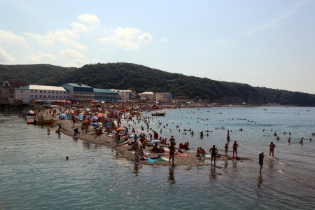 The Black Sea coast  Beach in the village Novomikhailovsky Tuapse district, the Krasnodar Territory  Russia のeditorial素材