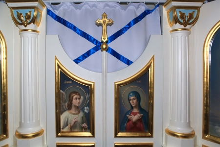 A place of worship on the cruiser  Aurora , St  Petersburg, Russia のeditorial素材