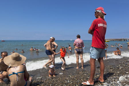 Lifeguard at central beach in Lazarevsky, Sochi, Russiaのeditorial素材