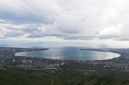View from Mount Markoth on Gelendzhik city cloudy summer day, Krasnodar region, Russiaの写真素材