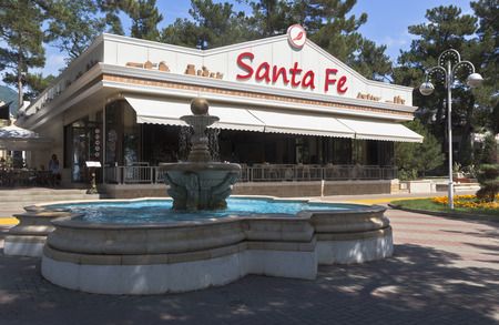 Fountain and Italian restaurant "Santa Fe" on the promenade in the resort town of Gelendzhik, Krasnodar region, Russiaのeditorial素材