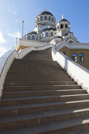 Stairs to the temple Holy Face of Christ the Savior in settlement Adler, Sochi, Krasnodar region, Russiaの写真素材