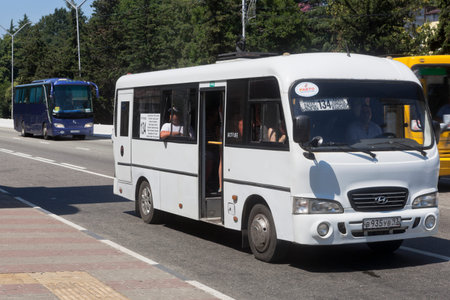 Public transport on Lenin Street in the resort settlement Adler, Sochi, Krasnodar region, Russia