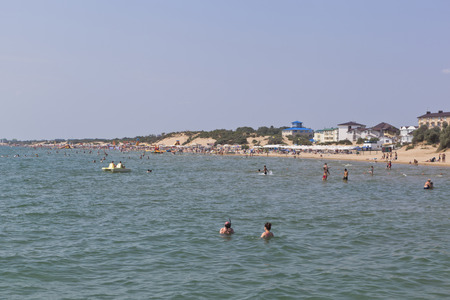 View from the pier to the beach of the resort of Dzhemete, Anapa, Krasnodar region, Russiaのeditorial素材