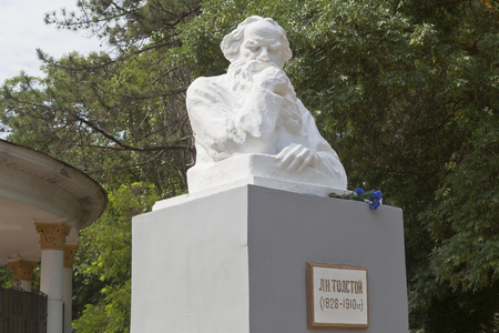 Evpatoria, Crimea, Russia - June 29, 2018: Bust of Leo Tolstoy in the city of Evpatoria, Crimeaのeditorial素材