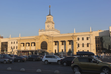 Krasnodar, Russia - July 7, 2018: Railway Station Square and the building of the Krasnodar-1 railway station in the sunset lightのeditorial素材