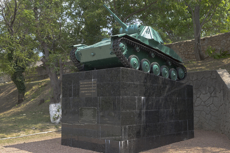 Bakhchisaray, Crimea, Russia - July 22, 2019: T-70 tank at the fraternal cemetery of Soviet soldiers in the territory of the Bakhchisarai Khan Palace, Crimeaのeditorial素材