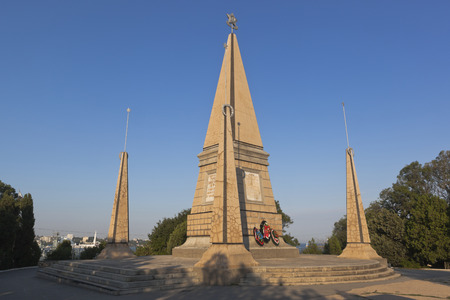 Sevastopol, Crimea, Russia - July 23, 2019: Obelisk of Glory to the soldiers of the 2nd Guards Army at Cape Cordon in the city of Hero Sevastopol, Crimeaのeditorial素材