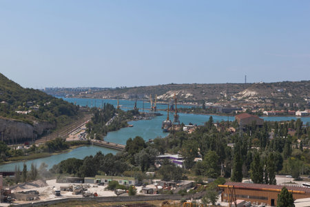 View from the Monastery rock at the confluence of the Black River in Inkerman Bay, Sevastopol,...
