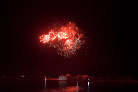 Sevastopol, Crimea, Russia - July 28, 2019: Fireworks in honor of the Navy Day at the...