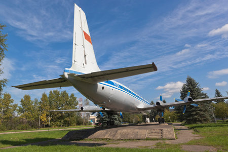 Vologda, Russia - August 20, 2019: Rear view of the passenger plane IL-18 at the Vologda airport