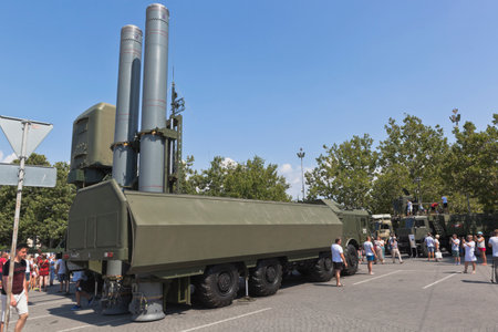 Sevastopol, Crimea, Russia - July 26, 2020: Coastal missile system Bastion on Navy Day on Nakhimov square in the city of Sevastopol, Crimeaのeditorial素材