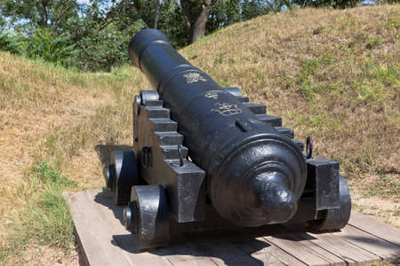 Sevastopol, Crimea, Russia - July 27, 2020: English 24-pounder cannon with the mark of George III, tested in Russia in 1799, at the Malakhov Kurgan memorial complex in the city of Sevastopol, Crimeaのeditorial素材