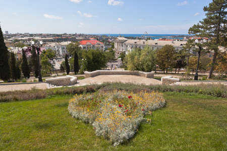 Sevastopol, Crimea, Russia - July 27, 2020: View from the observation deck of the main staircase of the memorial complex Malakhov Kurgan in the hero city of Sevastopol, Crimeaのeditorial素材