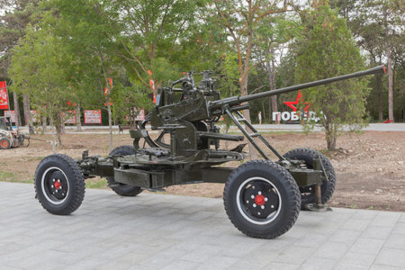 Sevastopol, Crimea, Russia - July 28, 2020: Soviet 37-mm automatic anti-aircraft gun 61-K model 1939...
