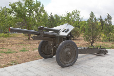 Sevastopol, Crimea, Russia - July 28, 2020: Soviet 122-mm howitzer M-30 model 1938 in the memorial...