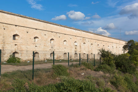 Sevastopol, Crimea, Russia - July 28, 2020: Fortress wall of the Mikhailovskaya coastal battery in the city of Sevastopol, Crimeaのeditorial素材