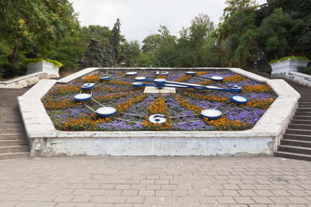 Sevastopol, Crimea, Russia - July 29, 2020: Flower clock in the landscape of Sinop descent in the city of Sevastopol, Crimeaのeditorial素材