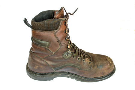 Old brown leather steel toe work  boots men\\の写真素材