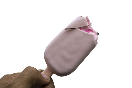 close up strawberry ice cream on white backgroundの写真素材