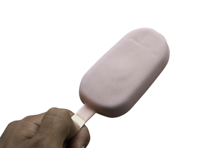 close up strawberry ice cream on white backgroundの写真素材