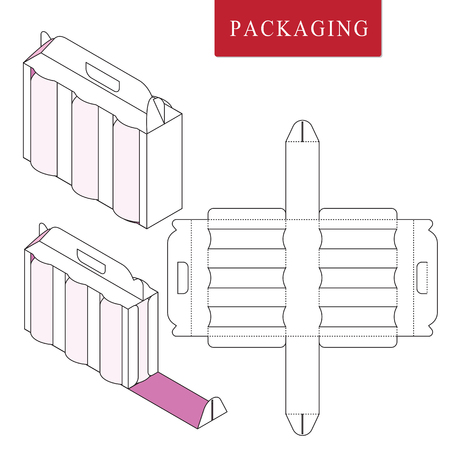 Packaging for  can bottle.Vector Illustration of Box.Package Template. Isolated White Retail Mock up.のイラスト素材