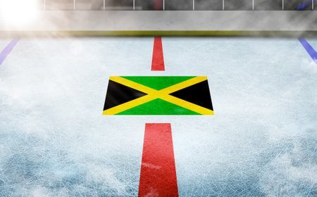 Jamaica flag in ice hockey rinkの写真素材