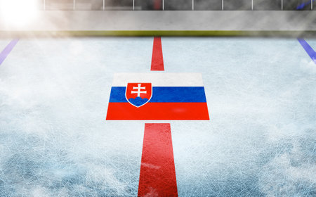 Slovakian flag in ice hockey rinkの写真素材