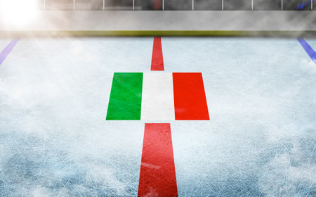 Italian flag in ice hockey rinkの写真素材