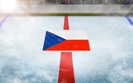 Czech flag in ice hockey rinkの写真素材