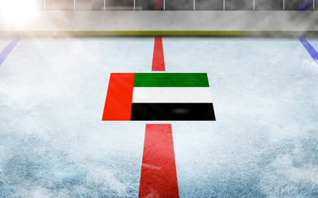 Nation flag inside ice in hockey rinkの写真素材