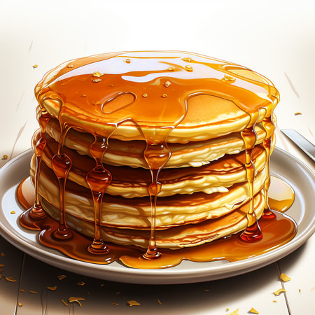 Pancakes with honey on a plate. 3d illustration.の素材