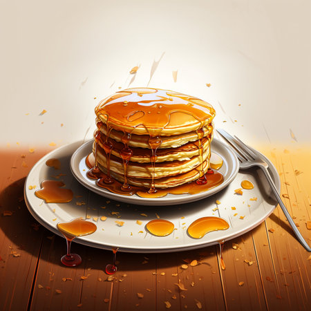 Pancakes with honey on a wooden background. 3d illustrationの素材