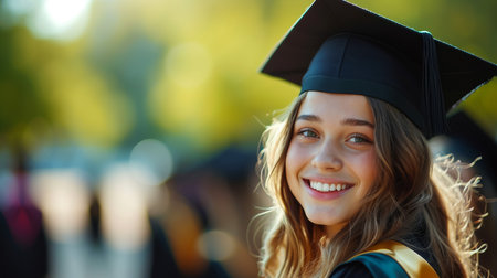Graduation day, back view of Asian woman with graduation cap and coat holding diploma, success conceptの素材