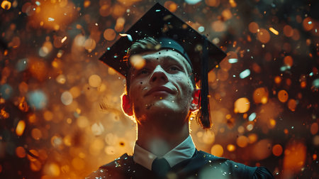 Young university Colombian woman graduate isolated on pink background with arms crossed and looking forwardの素材