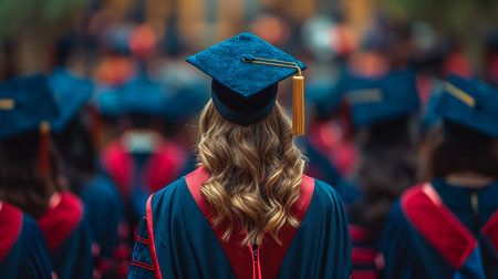 Back view of student holding diploma isolated on whiteの素材