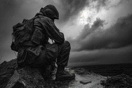 Asia soldier walking isolated.back view of walking people.の素材