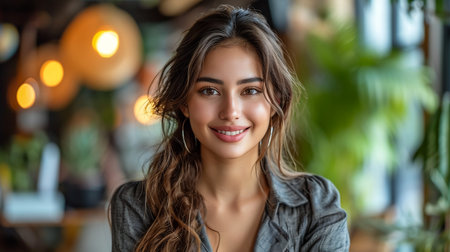 Beautiful woman smilling happy outdoors at the cityの素材