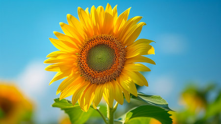 field of blooming sunflowers on a background sunsetの素材