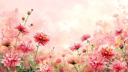 Luxurious pink wallpaper. Banner with white background blue and green watercolor stains. Golden cherry leaves wall art withの素材