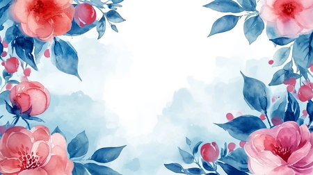 Greeting card. Bloom. Chinoiserie. Horizontal frame. Vintage floral illustration. Blue and whiteの素材