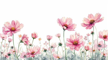 Luxurious pink wallpaper. Banner with white background blue and green watercolor stains. Golden cherry leaves wall art withの素材