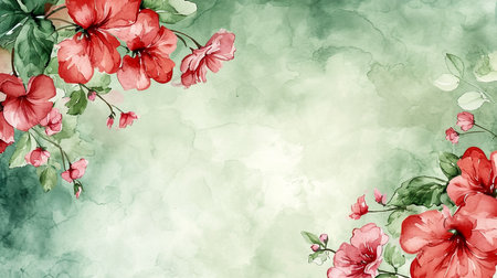 Luxurious pink wallpaper. Banner with white background blue and green watercolor stains. Golden cherry leaves wall art withの素材