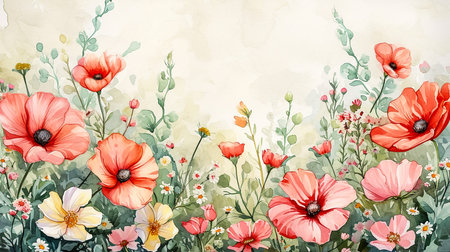 Hand drawn watercolor bouquet. Design with gold circle frame and invitation card, vector.の素材