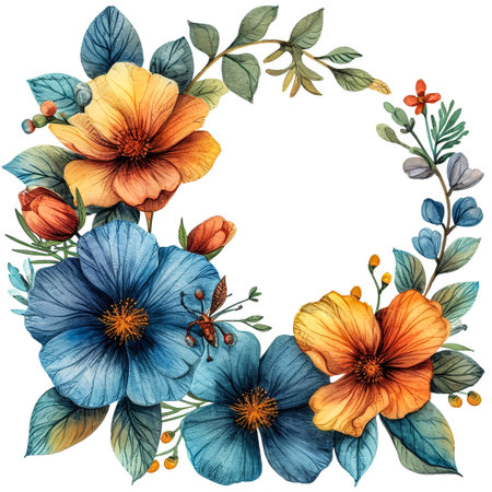 Floral template for invitation. Pink roses, eucalyptus, plants and flowers. All elements are isolated.の素材
