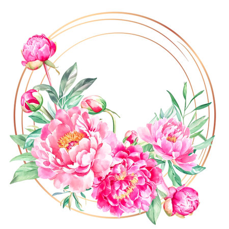 Floral template for invitation. Pink roses, eucalyptus, plants and flowers. All elements are isolated.の素材