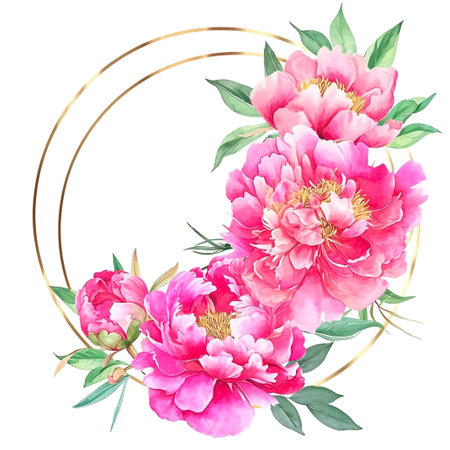 Floral template for invitation. Pink roses, eucalyptus, plants and flowers. All elements are isolated.の素材