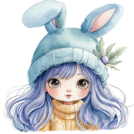 Holidays, spring and party concept. Portrait of lovely, cheerful blond girl in rabbit ears, holding colored eggs, celebrating Easter with family, enjoying spend traditional day with close peopleの素材