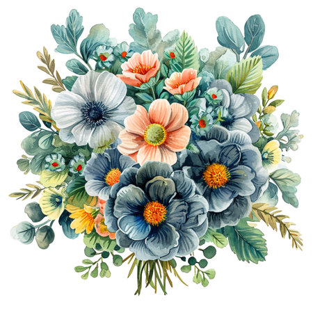 Watercolor Vintage card with hydrangea , succulents and butterflies . Hand drawn.の素材