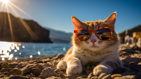 funny cat in round sunglasses close-upの素材